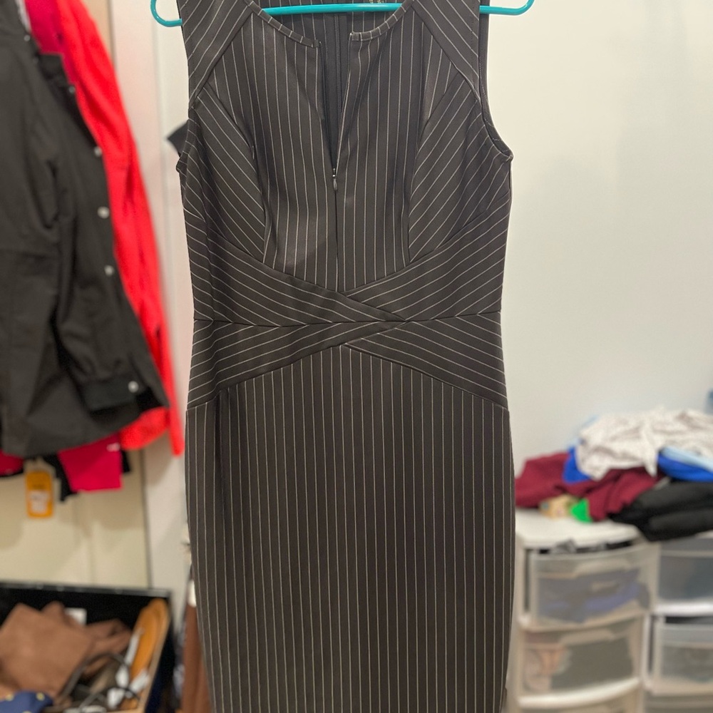 Chic Black Pinstripe Midi Dress